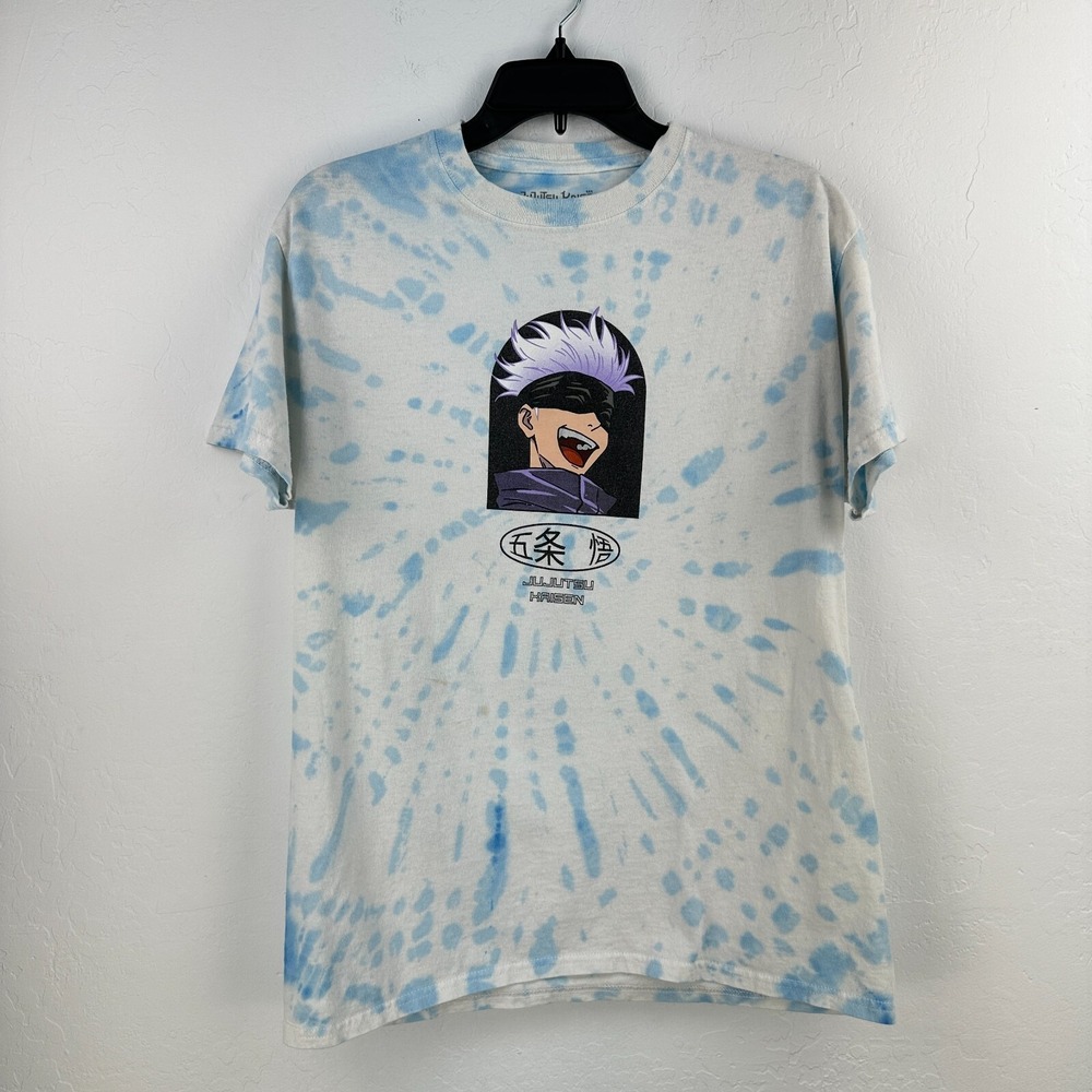 Jujutsu‎ Kaisen Anime T-Shirt Men M Blue White Tie Dye Streetwear Fan Gear Show